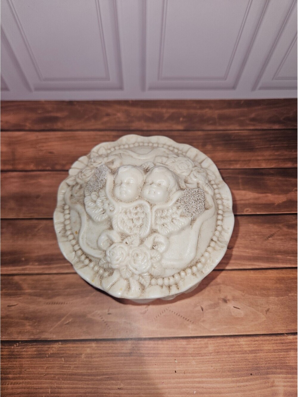 Vintage Ceramic Decorative Trinket Box with Cherub Design